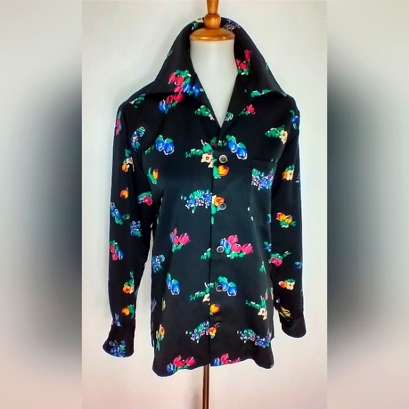 VINTAGE HANDMADE POLY FLORAL BLOUSE - Picture 1 of 7